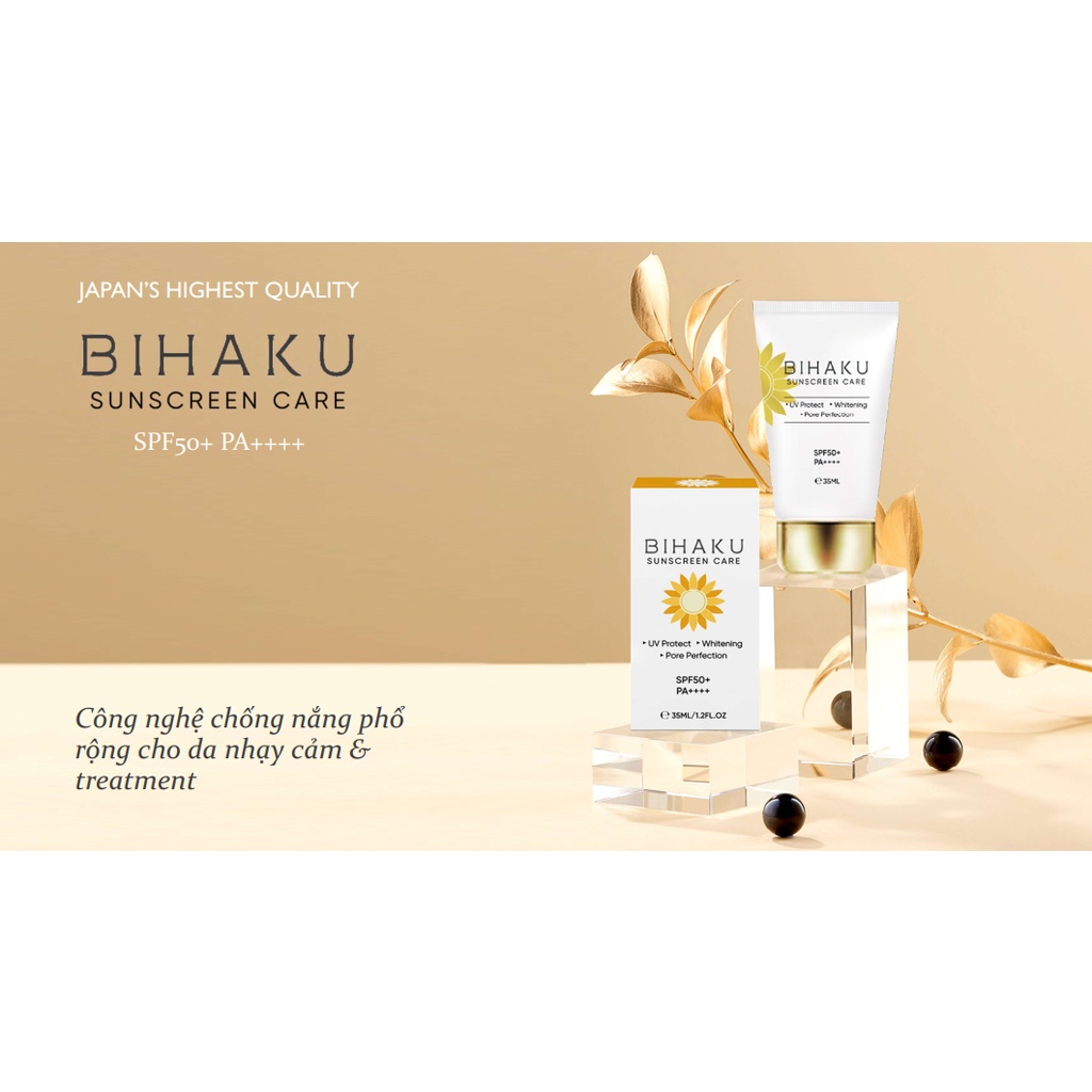 Bộ đôi dưỡng trắng toàn thân, ngừa nám và lão hóa Bihaku Sunscreen Care SPF 50+ PA++++ 35ml và Bihaku Collagen