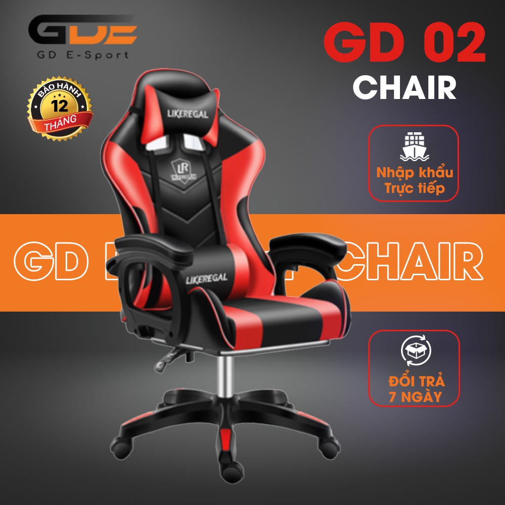 Ghế Xoay Chơi Game, Ghế Gaming Bọc Da PU GD E-sport Model GD-02  Mẫu Mới 2022 Hàng Nhập Khẩu Chất Lượng