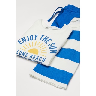 Set 3 món quần áo trắng xanh long beach HM H&M_hàng chính hãng authentic