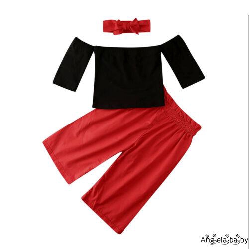 Bộ áo hở vai + quần dài + băng đô thời trang cho bé gái