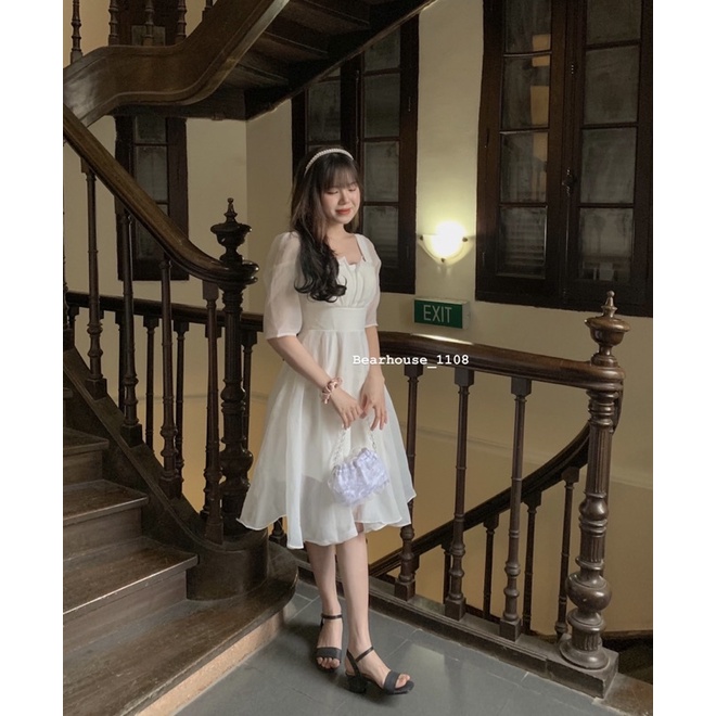 🥰 ĐẦM VÁY TRẮNG CỔ V PHONG CÁCH TIỂU THƯ * ART2 *