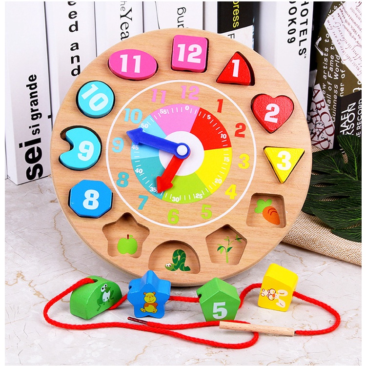 Hàng Loại 1 - Đồng Hồ Xâu Dây Cho Bé Học Số, Xem Giờ, Hình Khối, Màu Sắc, Nhận Biết Con Gì Ăn Gì