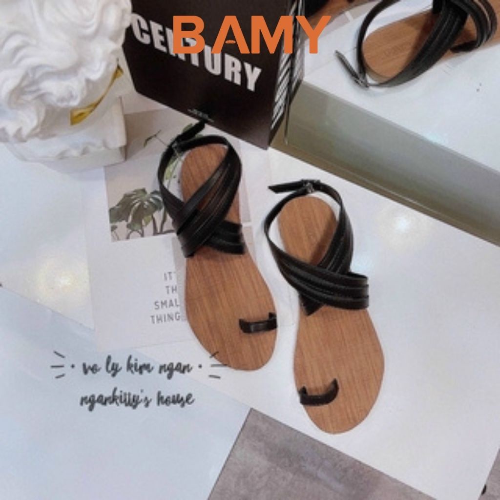 Giày (Dép) Sandal nữ Đế Gỗ bệt  xỏ ngón BAMY quai chéo hot mùa hè 2021 đi biển đi chơi đi học