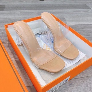 Guốc 2 quai mica gót trong 9p