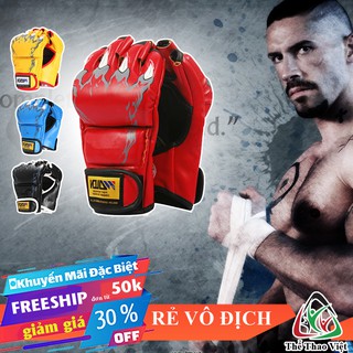 🎁 Găng tay đấm bốc hở ngón ⚡FREESHIP⚡ Găng tay MMA tập võ đấm bao cát