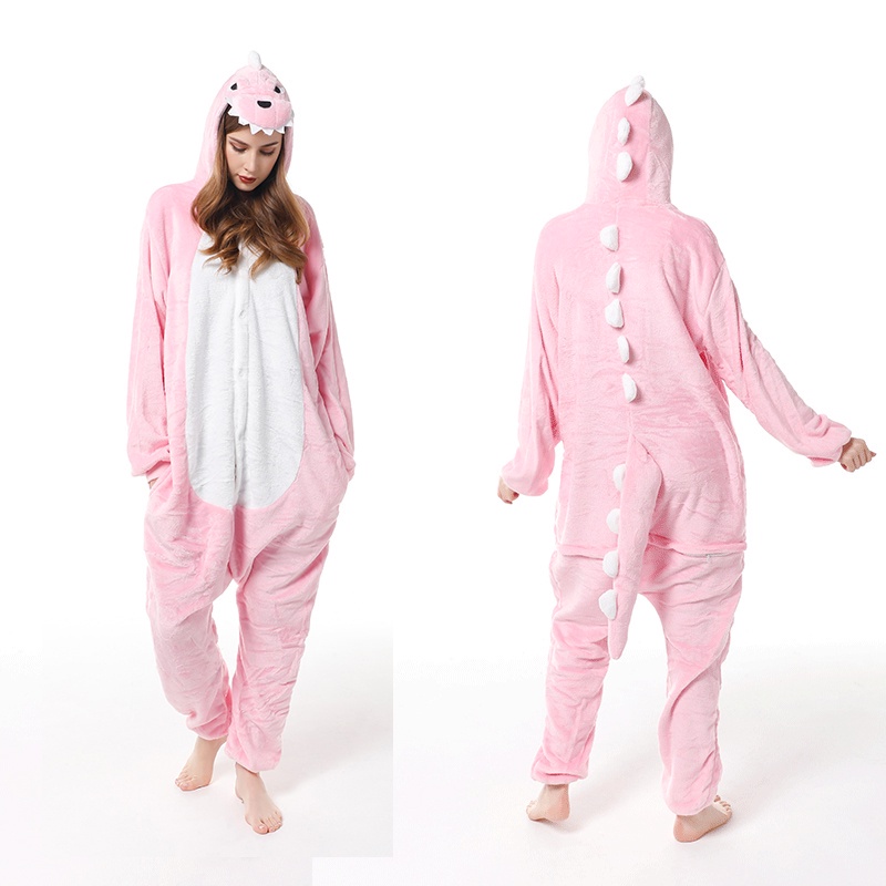 Bộ Đồ Ngủ Liền Thân Hình Khủng Long Hoạt Hình Màu Hồng Dễ Thương Unisex