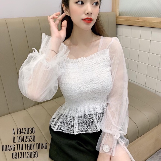 Áo kiểu nữ ❤️FREESHIP ❤️ Áo kiểu ren bo tay nơ sang chảnh - Áo sơ mi nữ đẹp mẫu mới