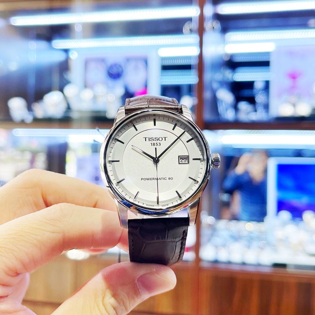 Đồng hồ Nam chính hãng Tissot 1853 Powermatic T086.407.16.031.00 Size 41,Mặt trắng,Lịch ngày-Máy cơ-Dây da nâu cao cấp
