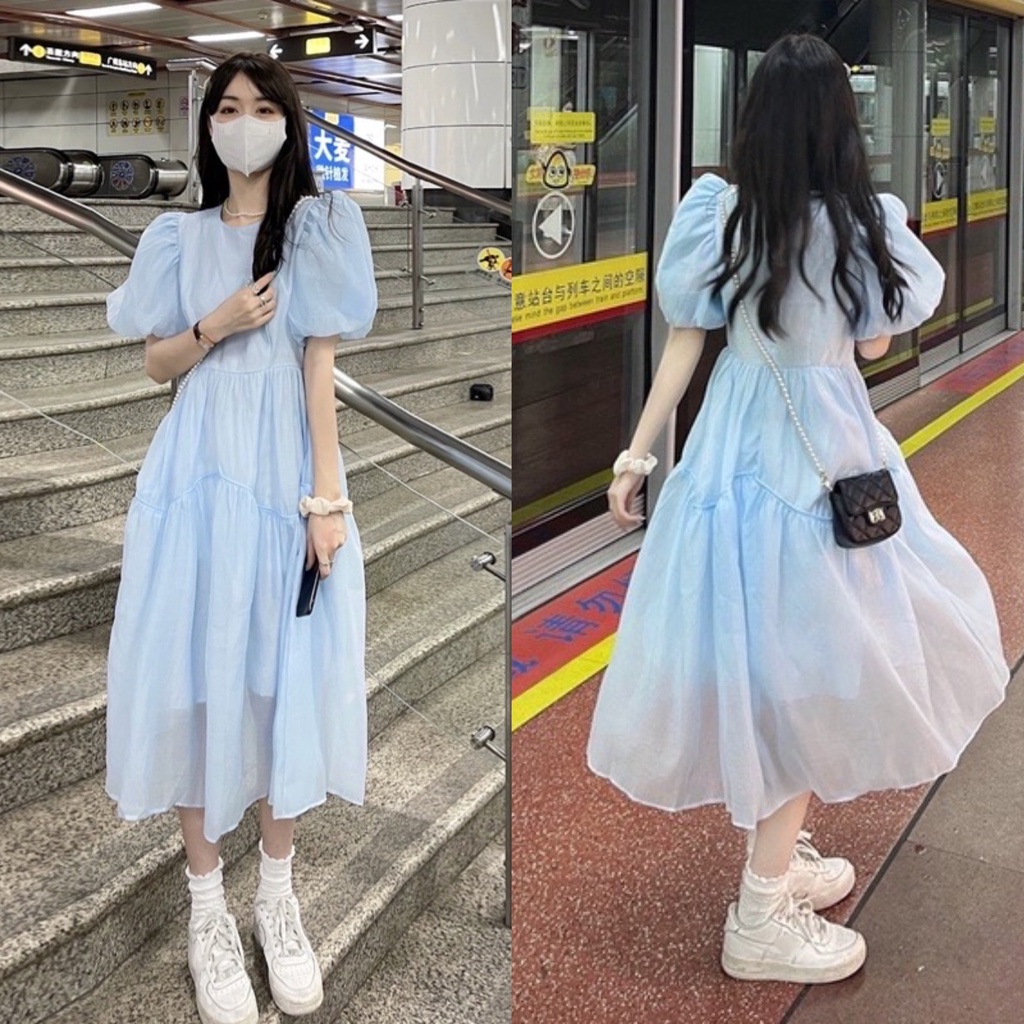 Váy babydoll voan tay bồng ngắn tay siêu xinh