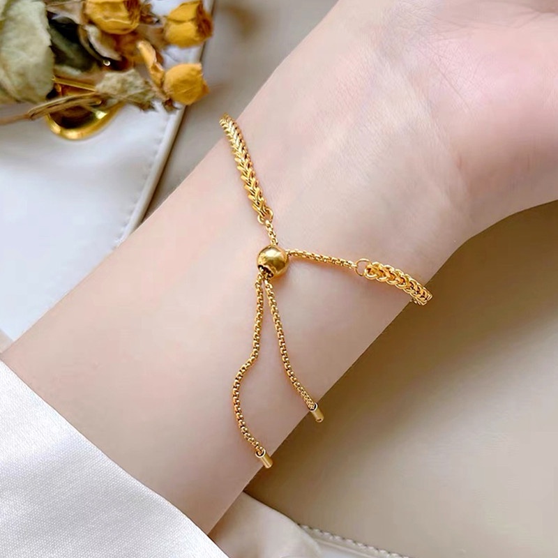 Lắc tay titan dây rút Vòng tay nữ mạ vàng 18K Phụ kiện thời trang Hàn Quốc