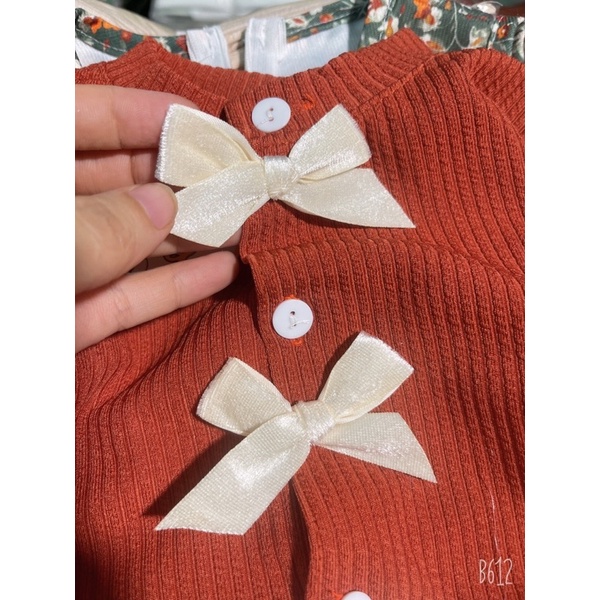 Set áo len xốp cv nhung hoa nhí cho bé gái