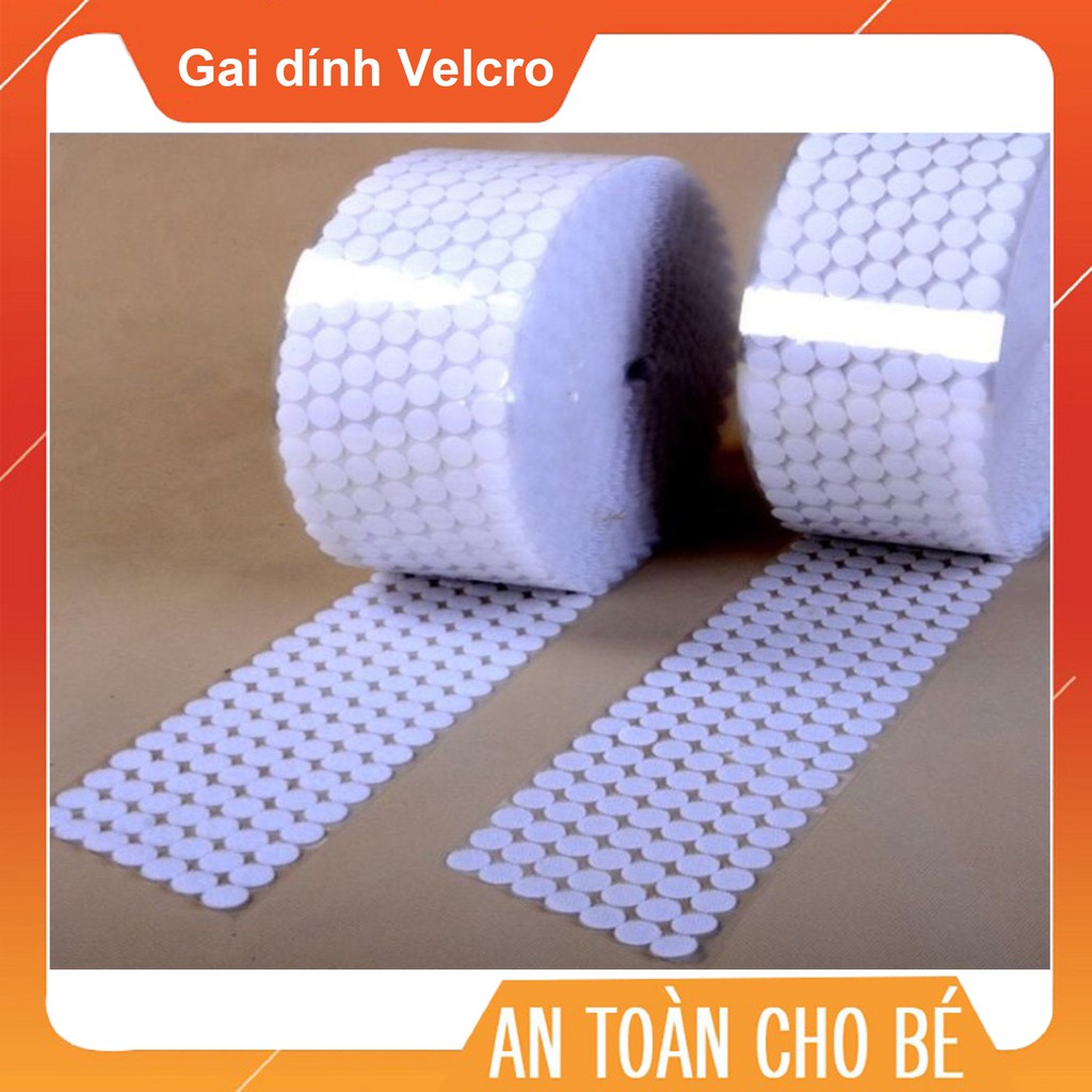 Set 100 cặp Gai dính Velcro chấm tròn trắng size 15mm