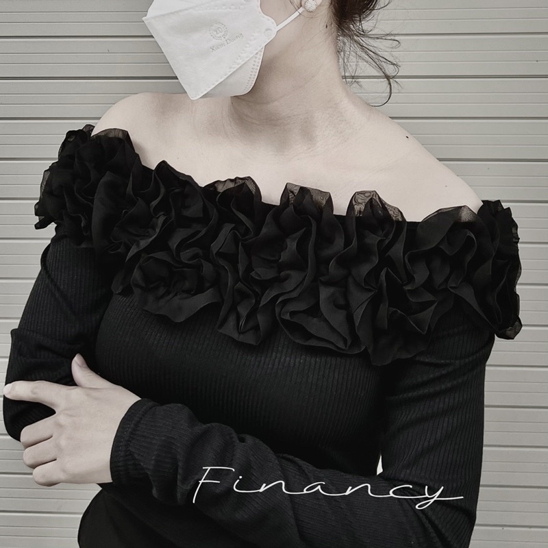 Áo trễ vai dài tay bèo nhún nữ tính FINANCY AT03