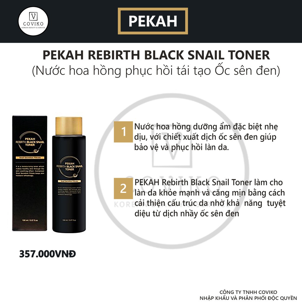 Nước Hoa Hồng Cấp Ẩm Và Phục Hồi Chiết Xuất Ốc Sên PEKAH REBIRTH BLACK SNAIL TONER 150ml