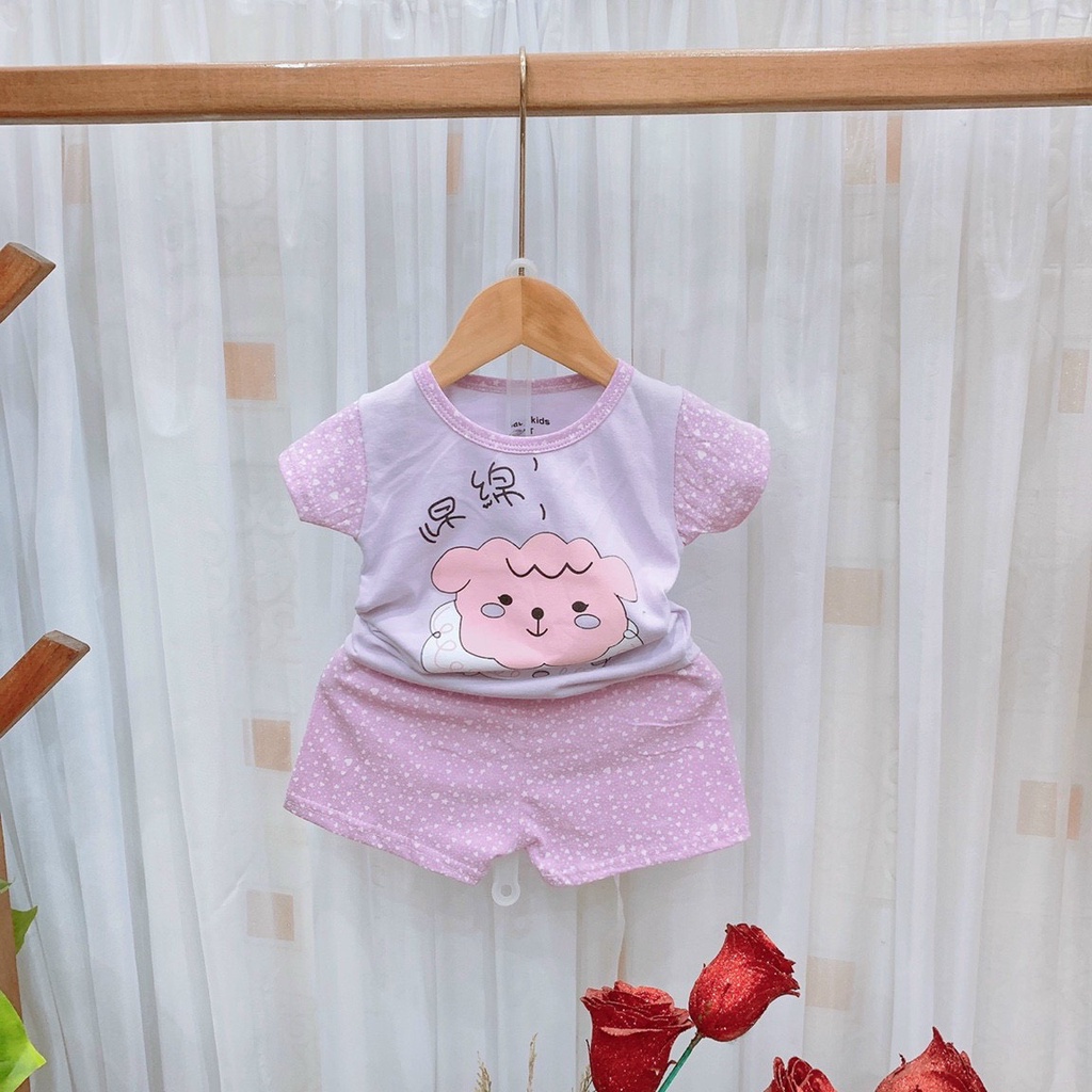 Đồ bộ bé gái hình thú ngộ nghĩnh chất thun cotton cho bé từ 7-18kg (0-3 tuổi) QATE-BG01