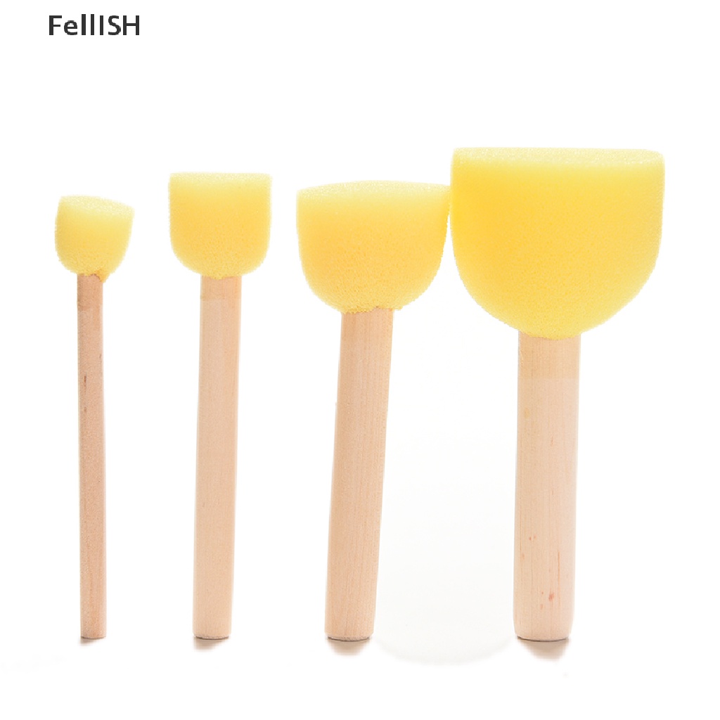 Set 4 Cọ Mút Xốp Cán Gỗ 4 Kích Thước 439br Dành Cho Trẻ Em Vẽ Tranh