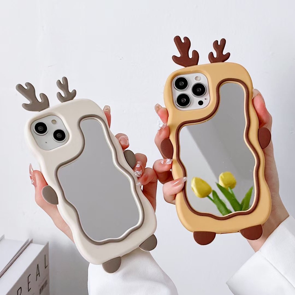 Ốp Điện Thoại silicone Mềm Mặt Gương Họa Tiết Hươu Cho Iphone 14proamx 12 pro max 11 pro max 13proamx plus