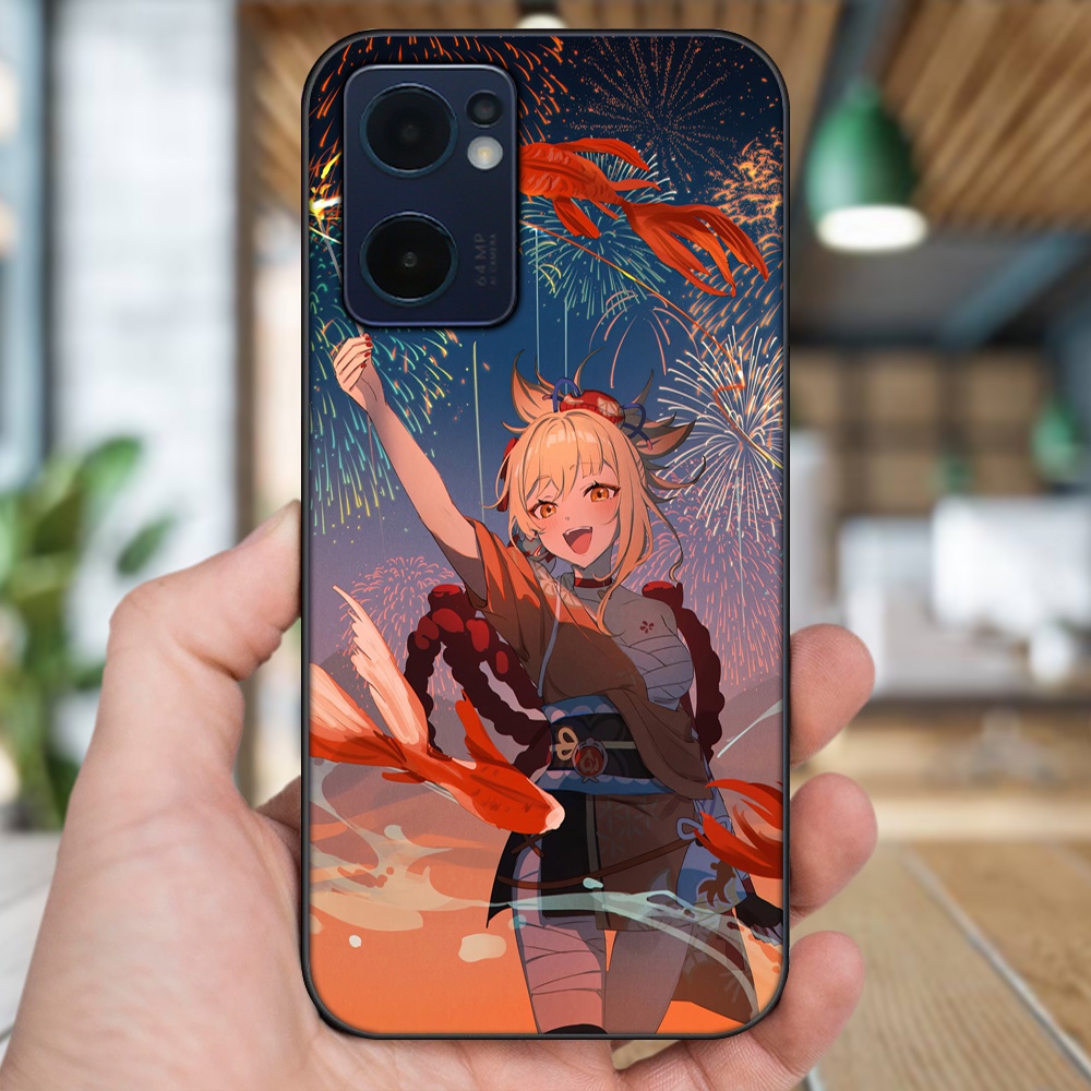 Ốp lưng Oppo Reno 7 5G viền đen in hình Yoimiya Genshin Impact