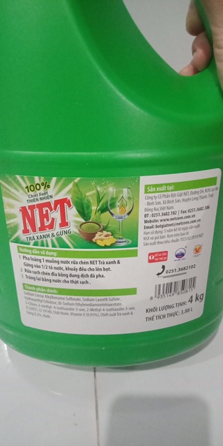 [Combo] 3 can Nước rửa chén Net Sạch Vitamin E hương Chanh/trà xanh can 4kg