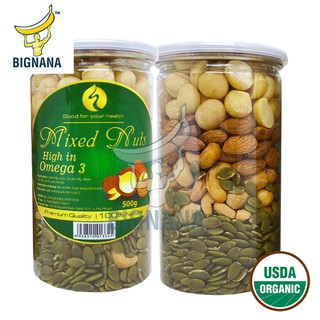 Hộp mixed nuts 4 loại hạt đã tách vỏ 500gr dinh dưỡng, hạnh nhân, hạt bí xanh, macca úc, hạt điều, quả mắc ca