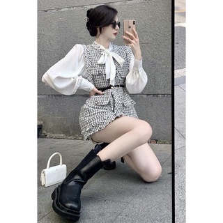 Sét Yếm Dạ Ziczac + Áo Sơ Mi Kèm Đai ( Ảnh thật ở sau ) ❤️