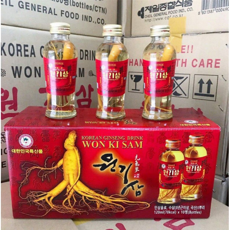 Nước hồng sâm có củ Wonkusam Hàn Quốc(hộp 10 chai*120ml)