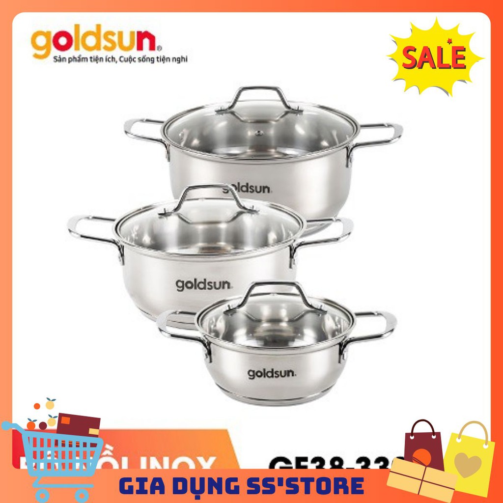 ️Bộ nồi 🎉FREESHP️🎉 Bộ nồi inox Goldsun dùng được bếp từ GE38-3306SG [noi inox]