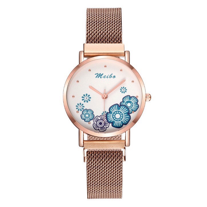 Đồng hồ thời trang nữ Meibo Mb1 mặt hoa dây nam lưới khóa nam châm cực hot Va134