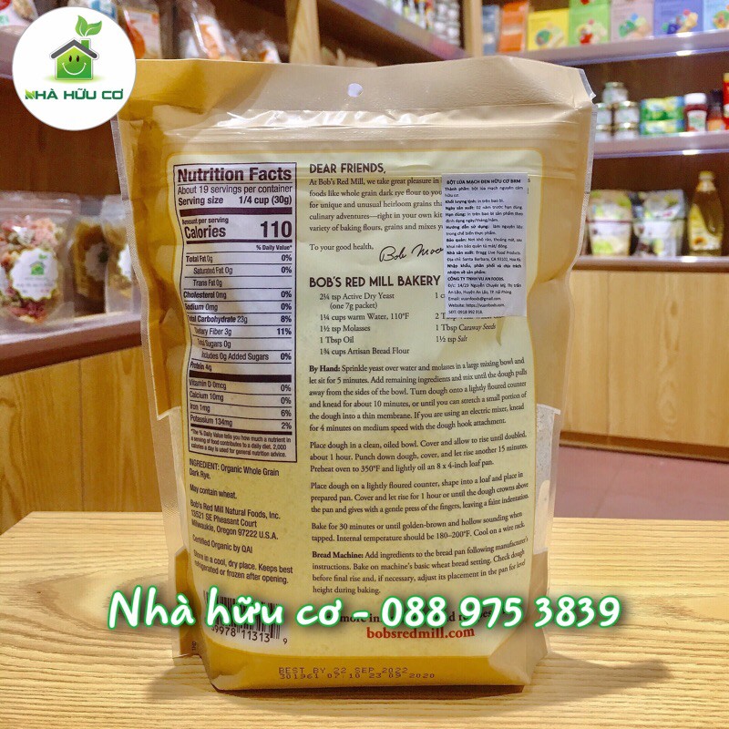 Bột lúa mạch đen (bột mỳ đen) NGUYÊN CÁM hữu cơ Bob's Red Mills 567gr - Date:1/2023 - Nhà Hữu Cơ