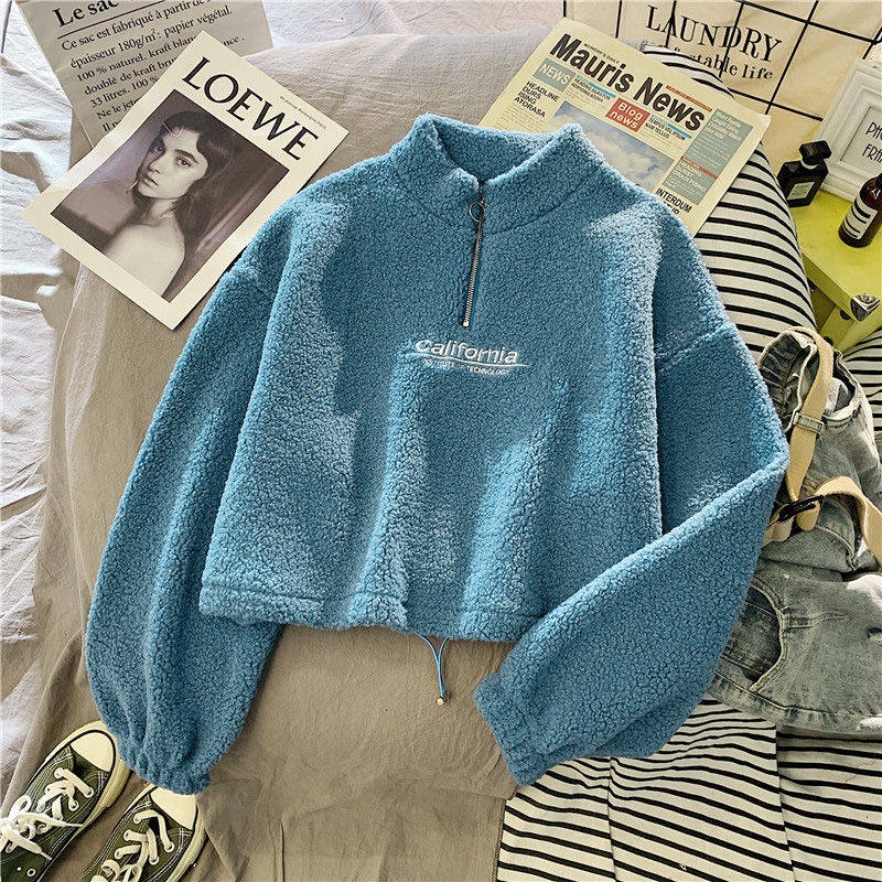 Áo Sweater Berber Lót Lông Cừu Dày Dặn Phong Cách Thời Trang Thu Đông Mới