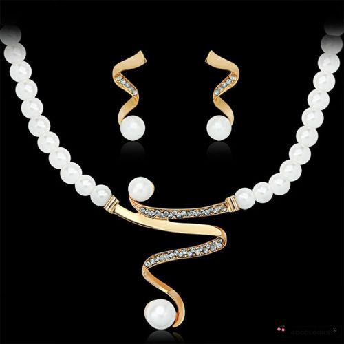 Bộ Nữ Trang Dây Chuyền Bông tai ngọc trai đính đá thời trang
