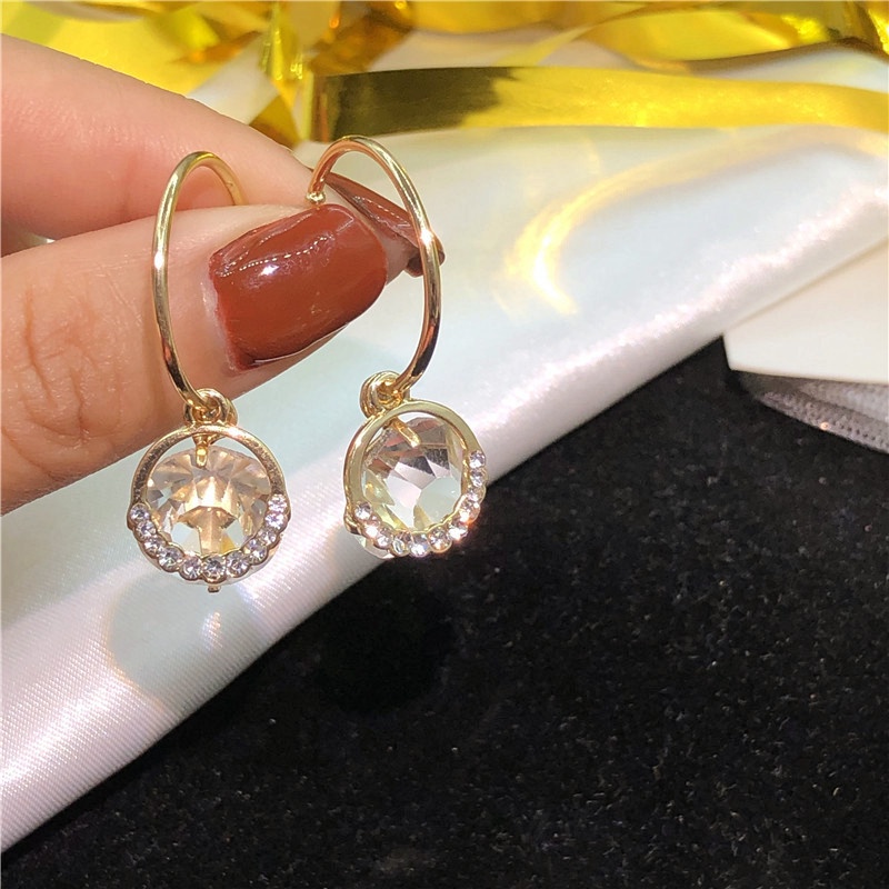 Bông Tai Dáng Dài Đính Đá Zircon Thời Trang Sang Trọng Cho Nữ