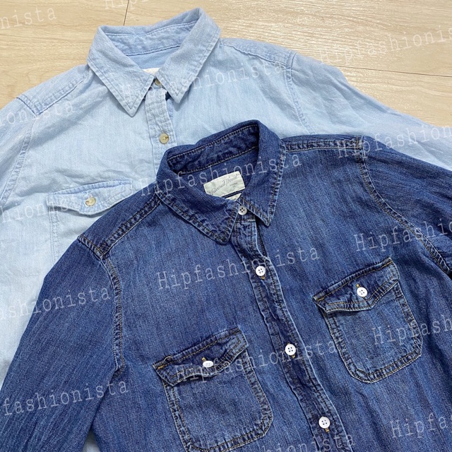 Áo sơ mi denim jean nữ hàng chuẩn xịn, chất denim mềm mịn thoải mái, form áo hơi suông rộng (Hình thật)