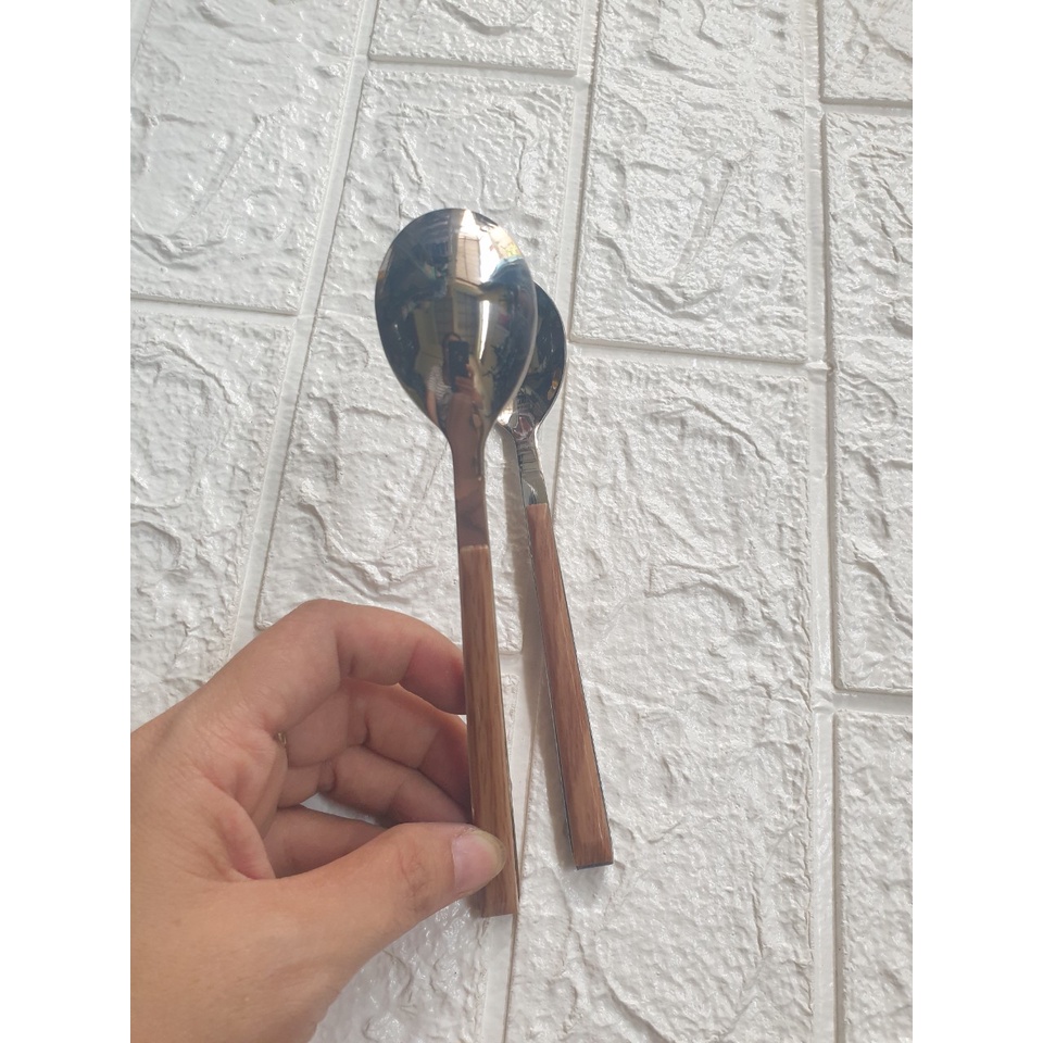 Bộ 6c Thìa inox cán gỗ hàng xịn dùng gia đình, nhà hàng Kt: 16x3cm (ảnh thật)