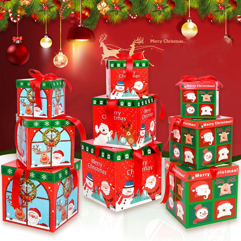 Hộp Xếp Chồng Lên Nhau Hình Ông Già Noel / Kẹo / Socola / Cây Thông Giáng Sinh Năm Mới Có Nắp Đậy