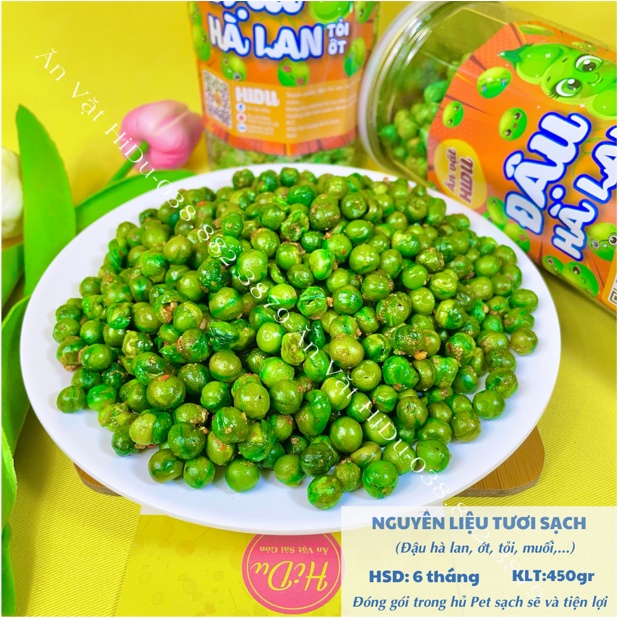 Đậu hà lan tỏi ớt rang muối sấy giòn tẩm vị HiDu 450gr