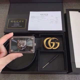 Thắt lưng nam hai mặt chữ G đồng vuông đính đá sang trọng dây màu đen kèm Hộp Túi Giấy dây lưng nam dây nịt