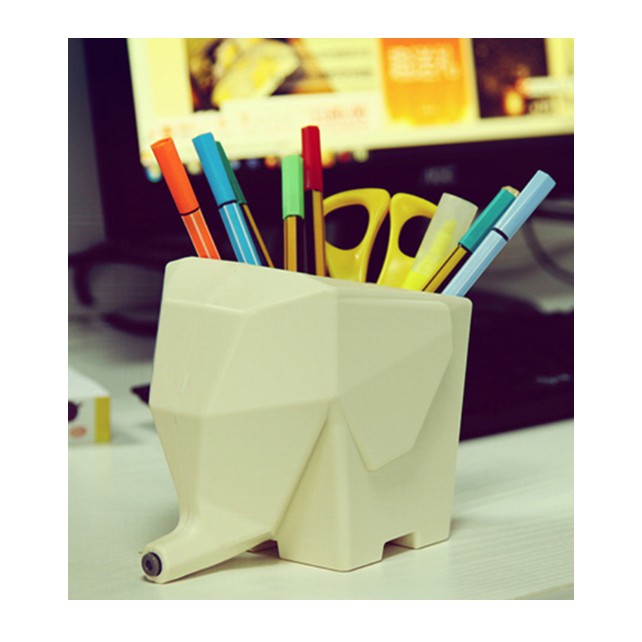 Chú voi trồng cây để bàn cắm bút, đũa có thoát nước dễ thương