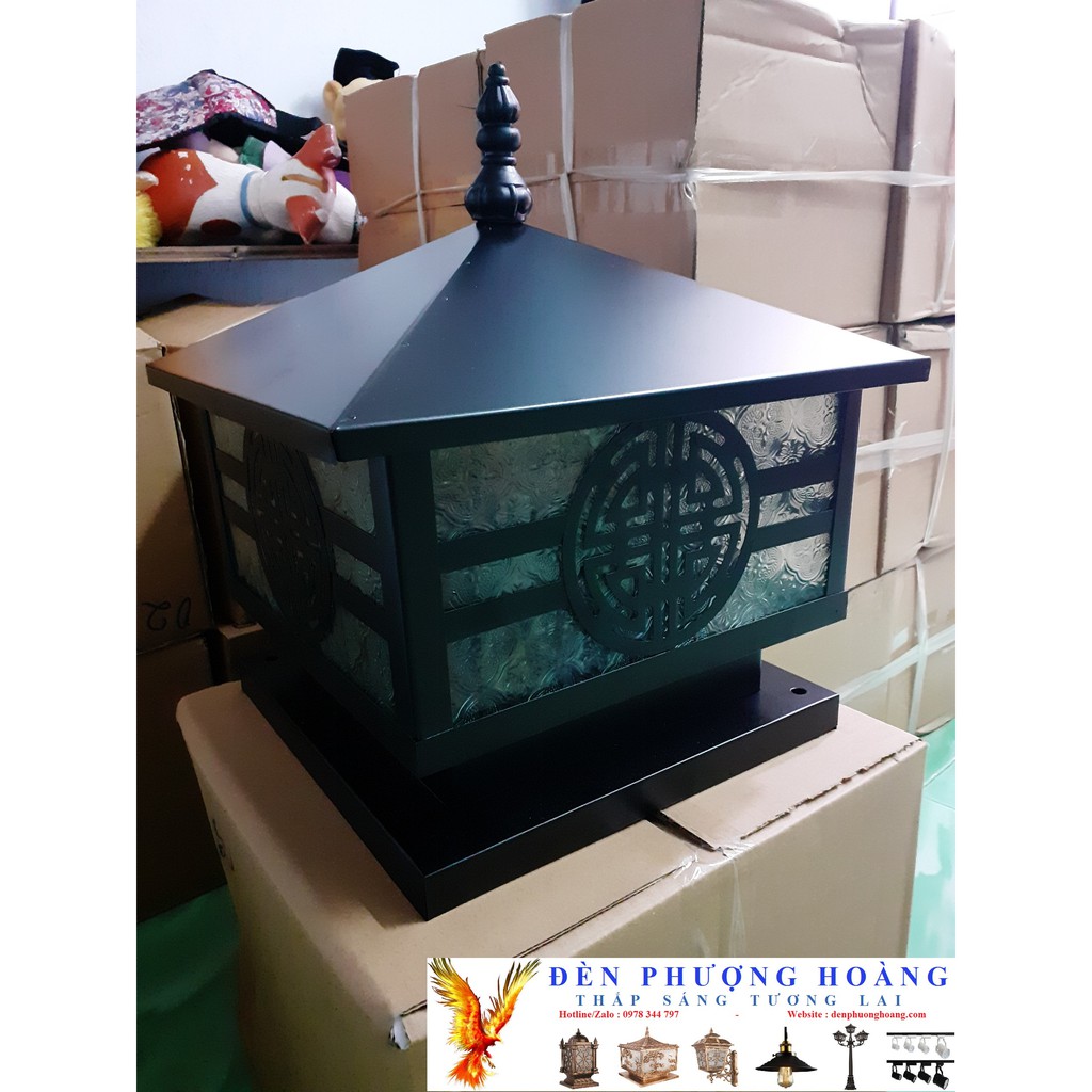 Đèn trụ cổng: Đèn trang trí ngoài trời D350 mái trơn PH02D