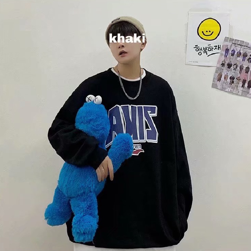 【M-5XL】Áo sweater tay dài dáng rộng cổ tròn in chữ cá tính thời trang mùa đông Nhật Bản giản dị thoải mái cho nam