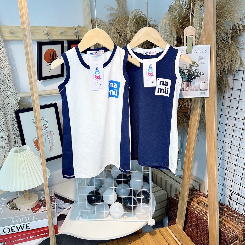 Váy ba lỗ bé gái, váy sát nách dáng xuông phối viền thể thao khỏe khoắn NaMu cho bé