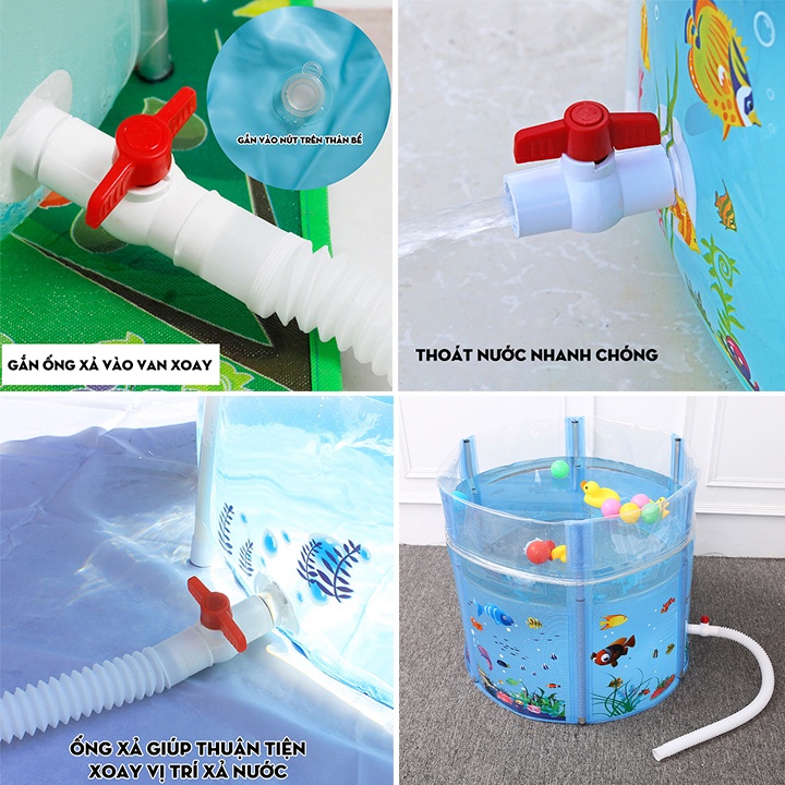[Tặng Bóng + Phao ] Bể Bơi Thành Cao Cho Bé - Size Lớn 80x80 cm - Khung chống chắc chắn - Giúp bé phát triển - Hồ bơi