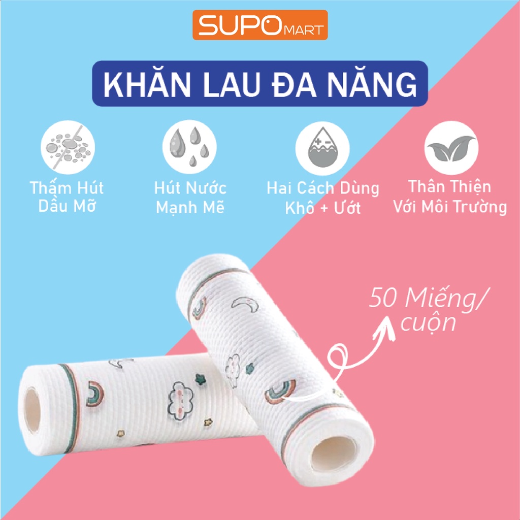 Giấy Lau Đa Năng Supo Mart 50 Tờ Kích Thước 20X20Cm Giấy Lau Nhà Bếp Đa Năng Dùng 1 Lần Thấm Hút Dầu Mỡ