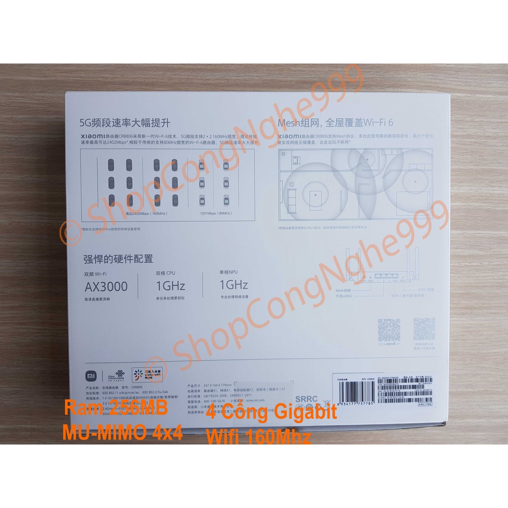 Bộ phát wifi router wifi Xiaomi AX3000 CR8808 CR8806 CR6608 160Mhz chuẩn WIFI 6 AX300 Mesh Lan Gigabit  4 anten