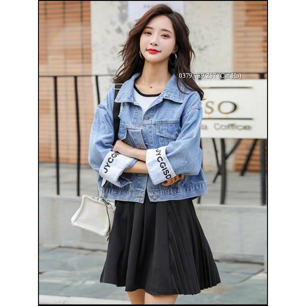 Aó khoác jean nữ xám xanh form dưới 58Kg SKJY lật tay 2 BB12