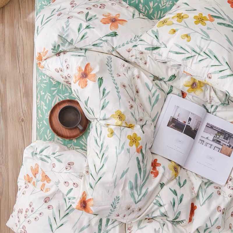 Chăn Ga Gối Cotton Living 💝 FREESHIP 💝 Bộ Chăn Ga Cotton 100% "Vườn Thủy Sinh" nhập khẩu 4 món