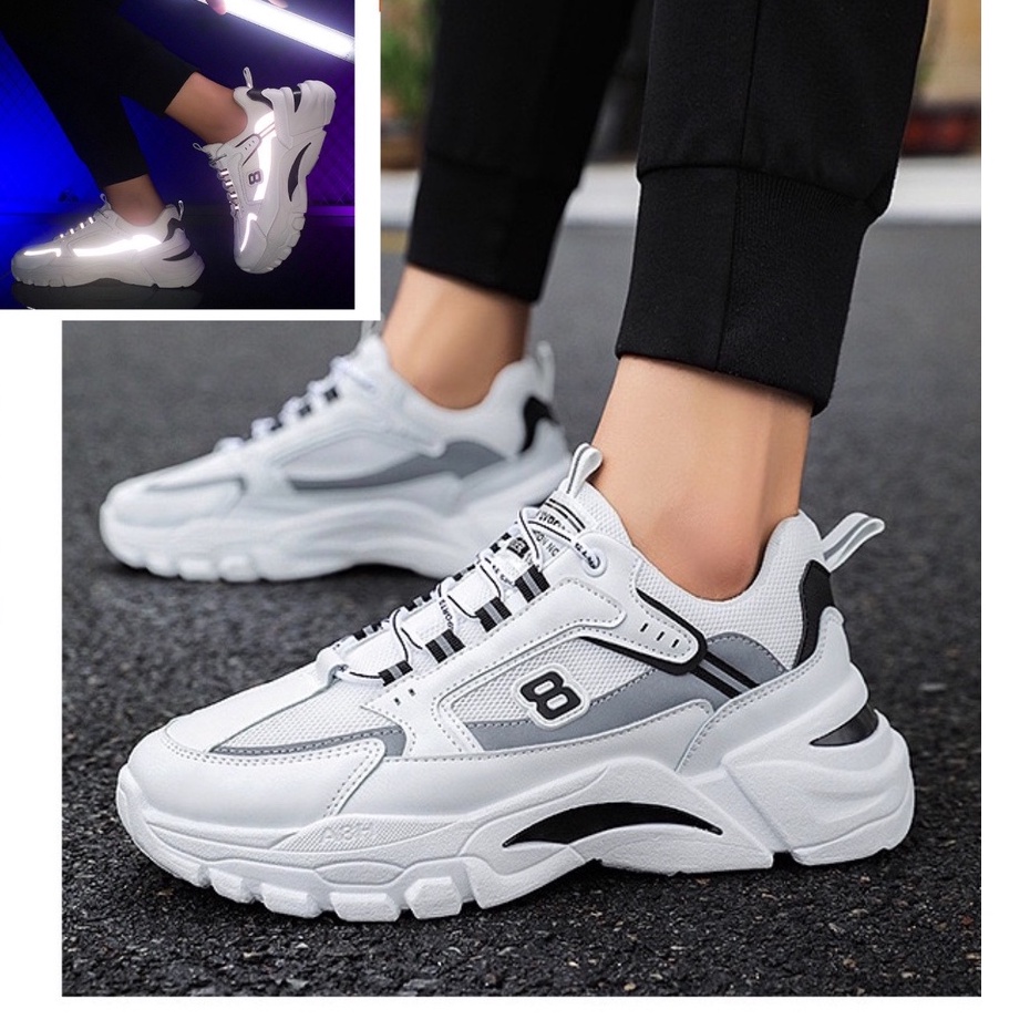 Giày sneaker thể thao nam Viền Số 8 Phản Quang Cao Cấp, đế êm, sang trọng