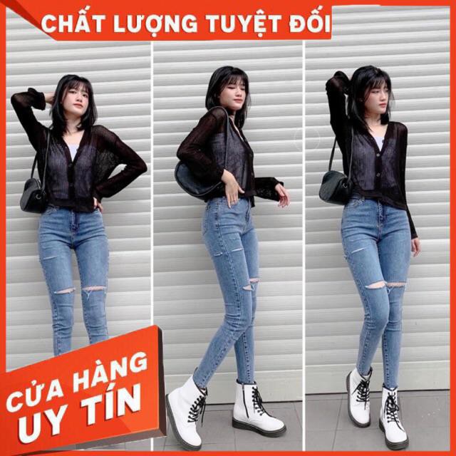 Quần jeans ôm rách gối xanh jeans nhạt | BigBuy360 - bigbuy360.vn