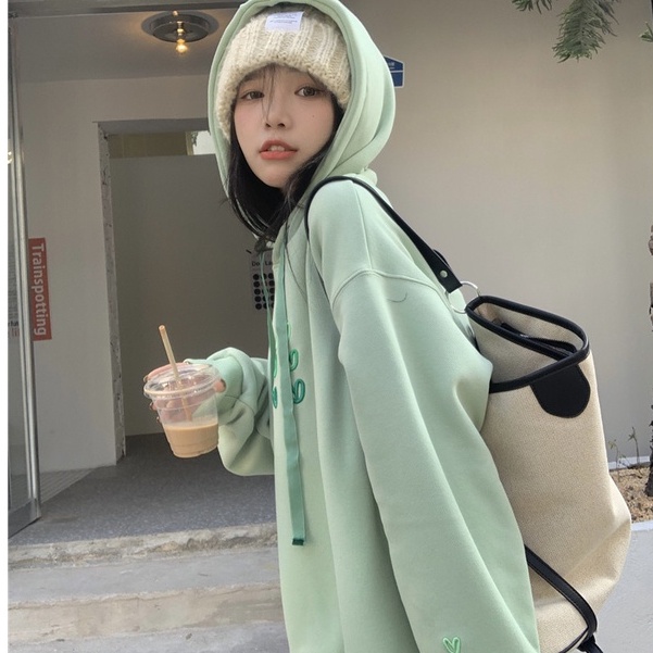 Áo hoodie ZHELIHANGFEI tay dài thêu họa tiết trái tim phong cách Nhật Bản ngọt ngào cho nữ