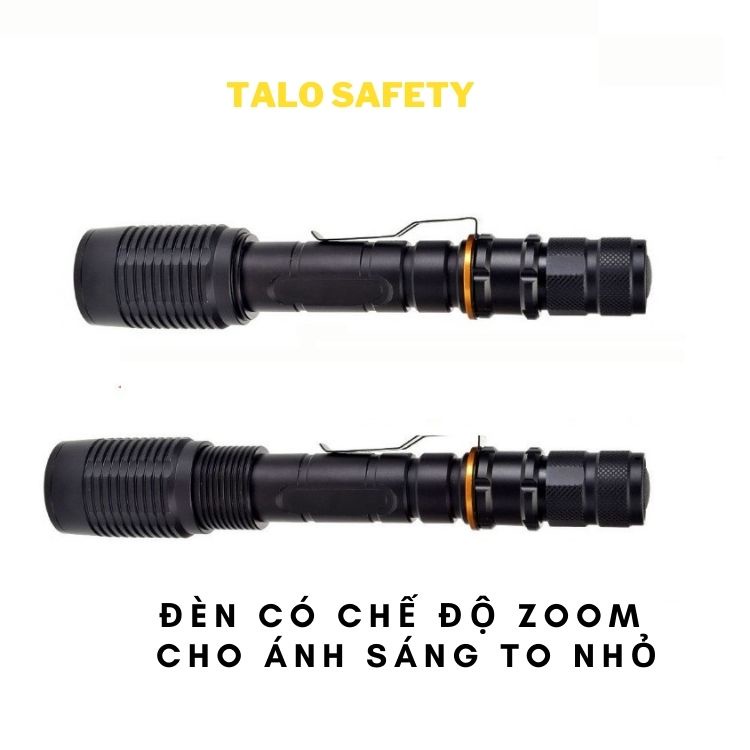Đèn pin siêu sáng chip led T6 2 pin sạc 18650 có zoom, chống nước tốt